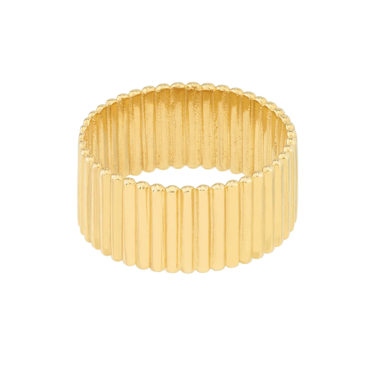 14K Yellow Gold Ribbed Wide Band