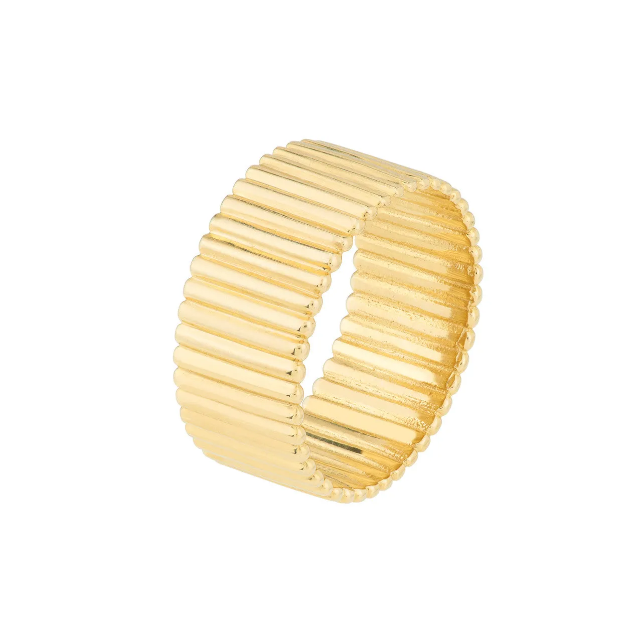 14K Yellow Gold Ribbed Wide Band