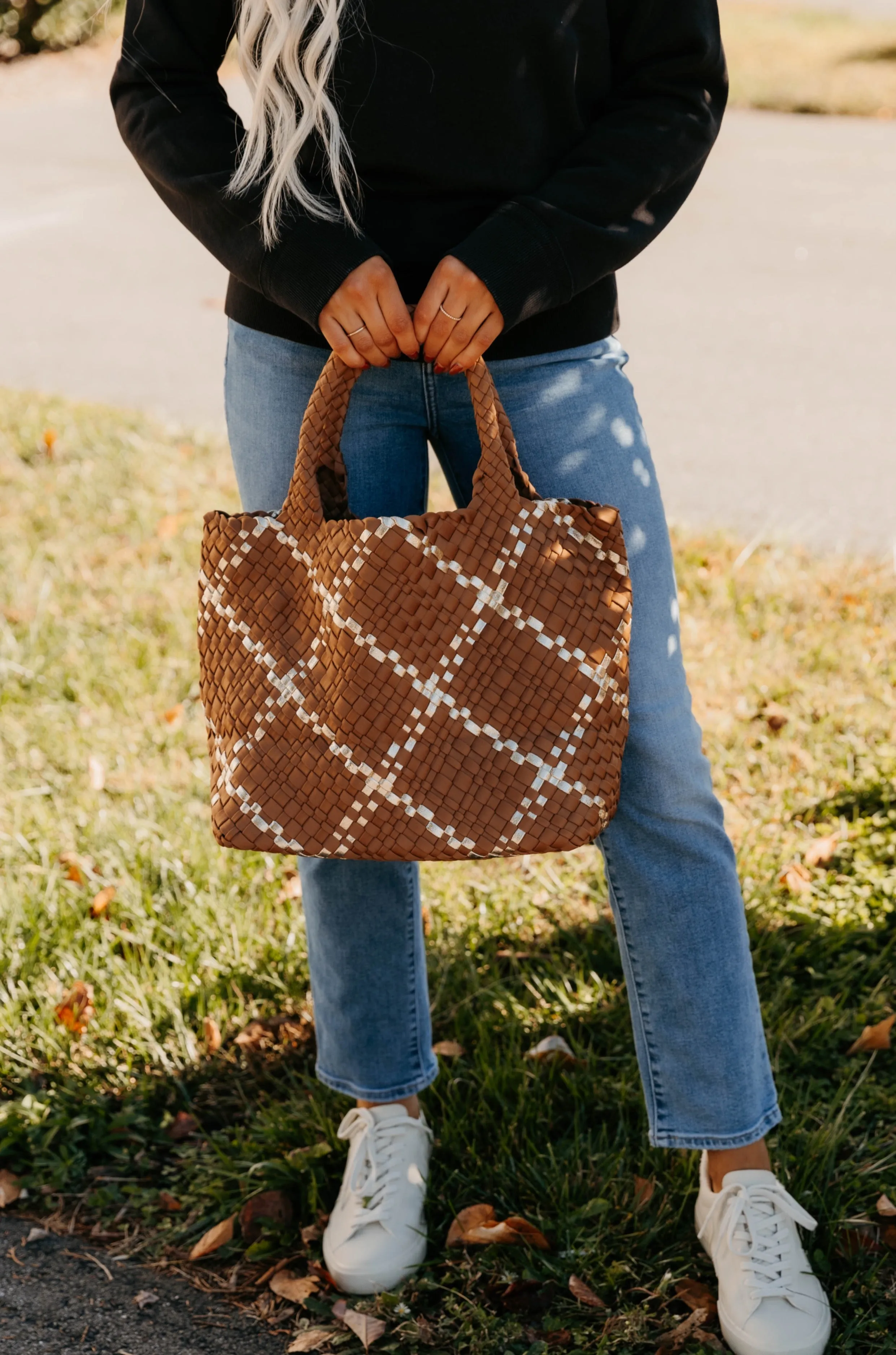 BC Bags Striped Woven Neoprene Tote