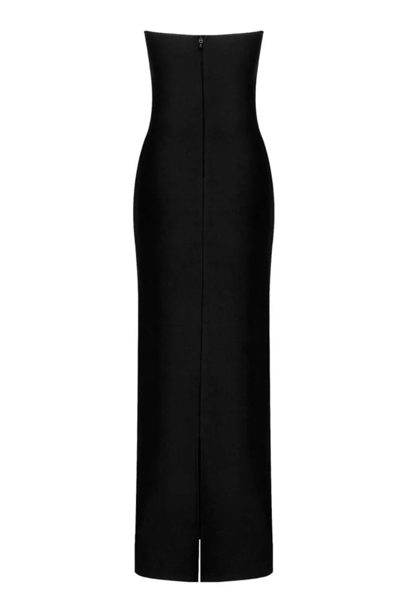 BLACK BOW NECKLINE MAXI DRESS