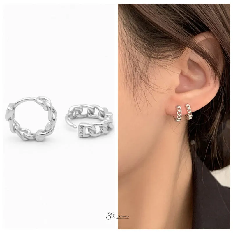 Chain Link One-Touch Huggie Hoop Earrings - Silver