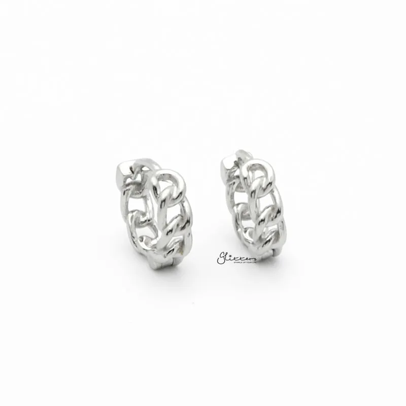 Chain Link One-Touch Huggie Hoop Earrings - Silver