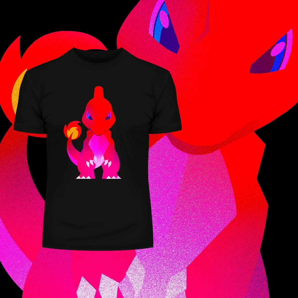 Charmeleon Flame and Fire Pokemon Go Generation one Black Crew Neck T-shirt