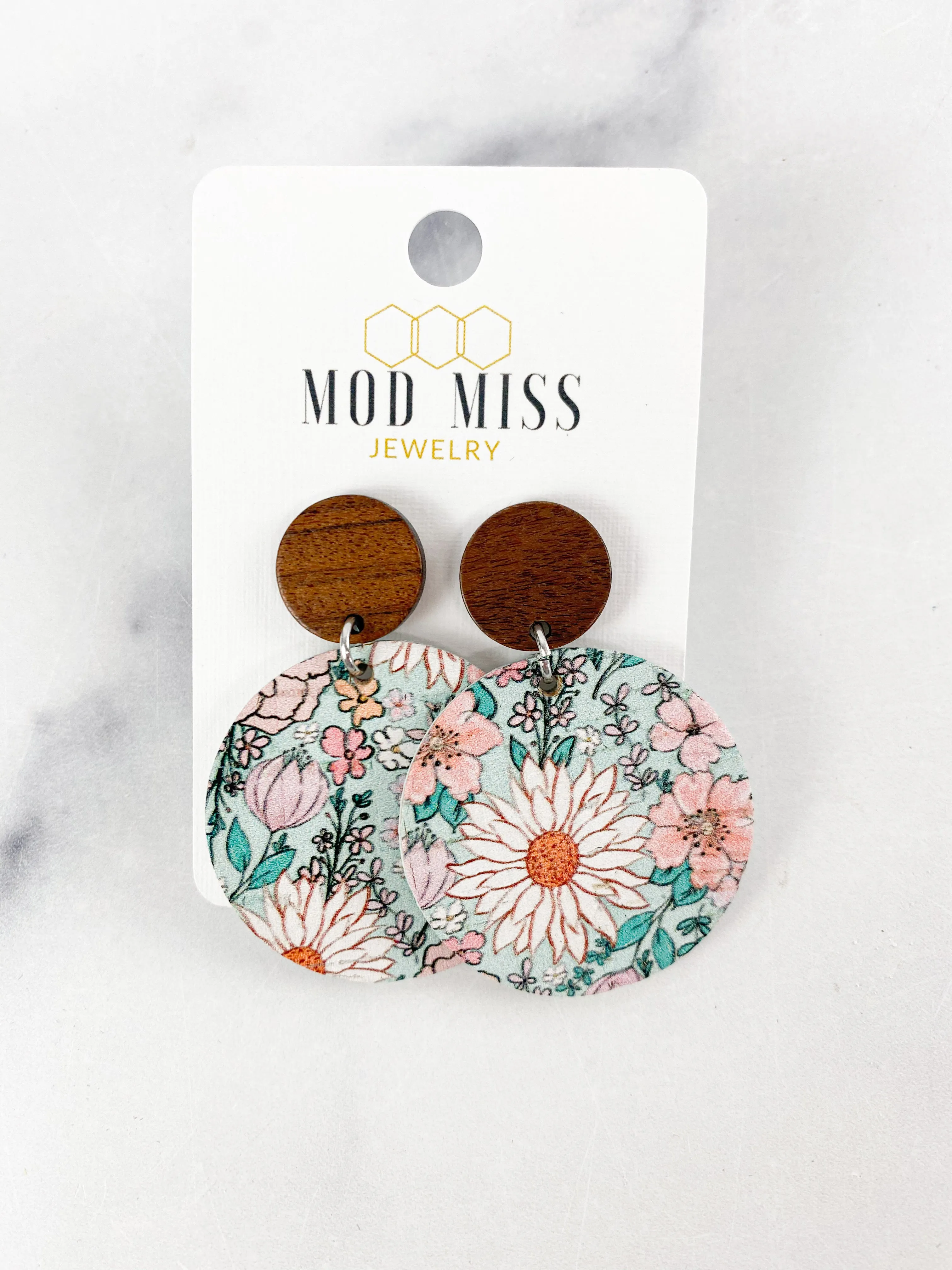 Cork Leather Round Earring Bloom Flowers