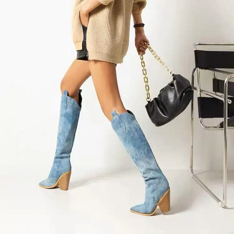 Denim Cowboy Blockheel Boots