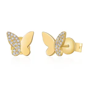 Diamond and Gold Butterfly Stud Earrings