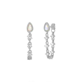 Etta Opal Chain Earrings - Silver