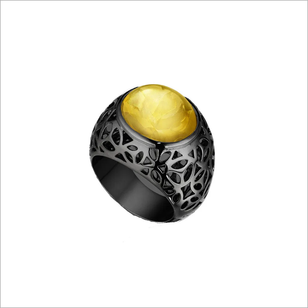 Medallion Black Rhodium & Citrine Ring in Sterling Silver