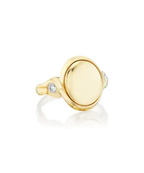 Oval Ribbon Signet Ring, Diamonds