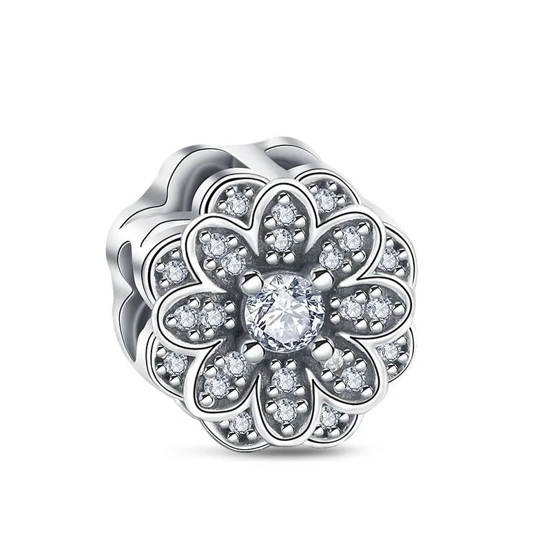 Sterling Silver Zircon Sparkling Bead For Women DIY Jewelry