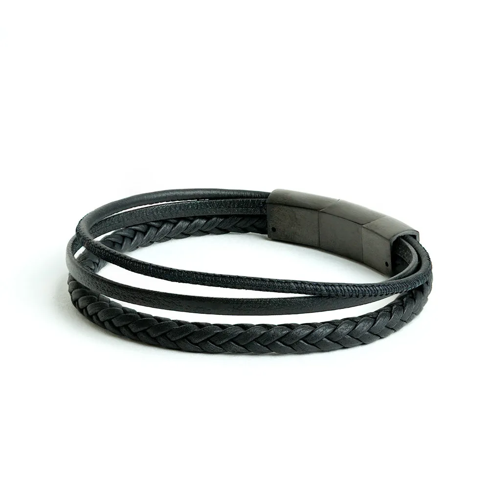 Triple bracelet with black Italian nappa leather