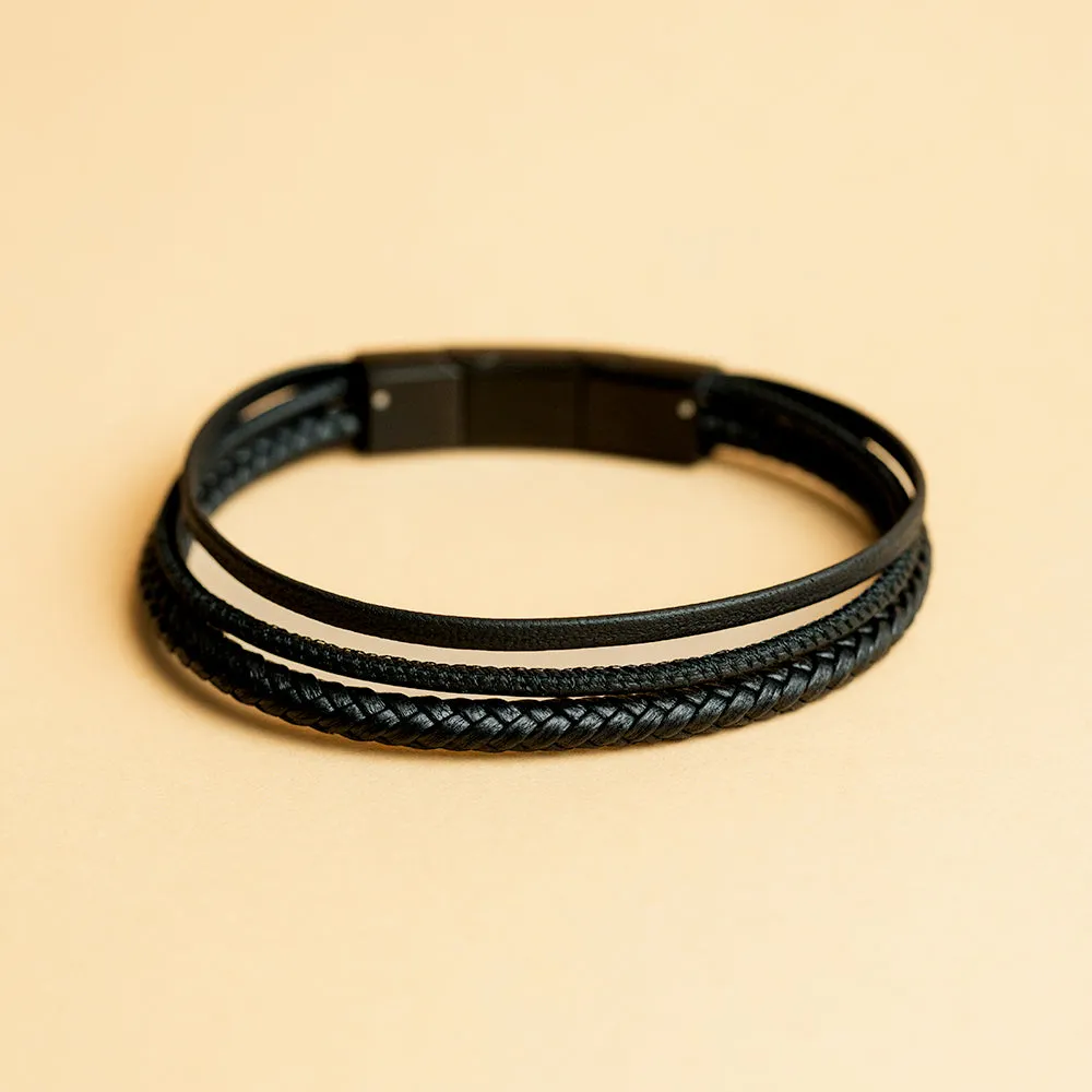 Triple bracelet with black Italian nappa leather