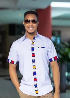 White collared multicolored ankara shirt