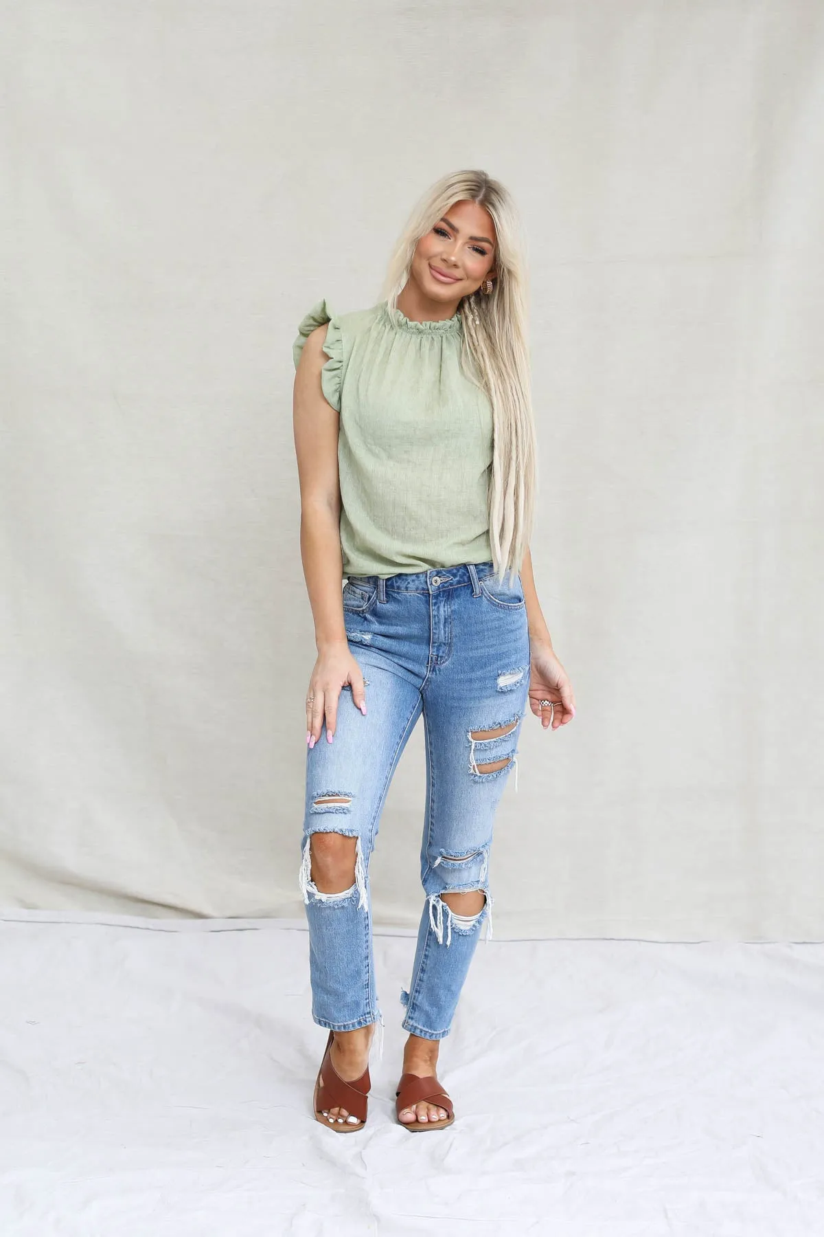 Woven Textured Ruffle Top